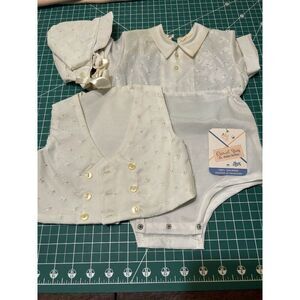 Vintage Baby Boy Christening Set By Carol Joy Haddad Brothers 100% Dacron - Incl